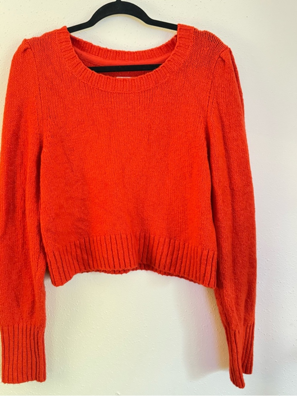 Anthropologie Bright Orange Crewneck Cropped Sweater